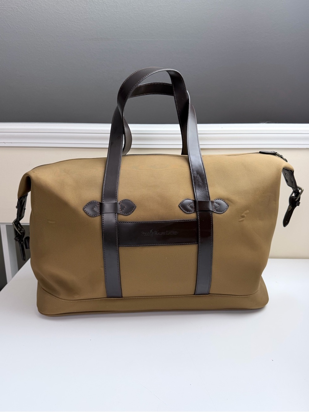 Vintage Polo Ralph Lauren Luggage Duffel Weekender Bag Tan